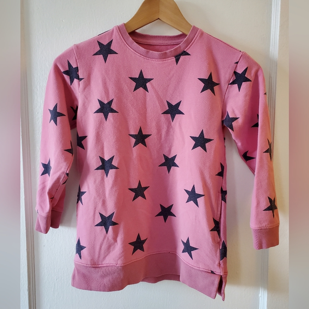 Primary Pink Crewneck Tunic Sweatshirt With Navy Stars And Pockets Sz 6-7